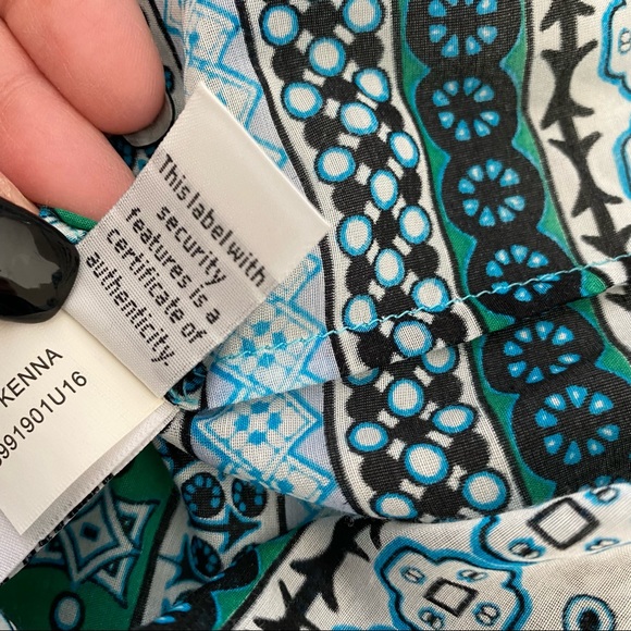 DVF Kenna Cotton Silk Blend Green & Blue Patterned Sleeveless Top Ruffle Hem - Picture 5 of 7